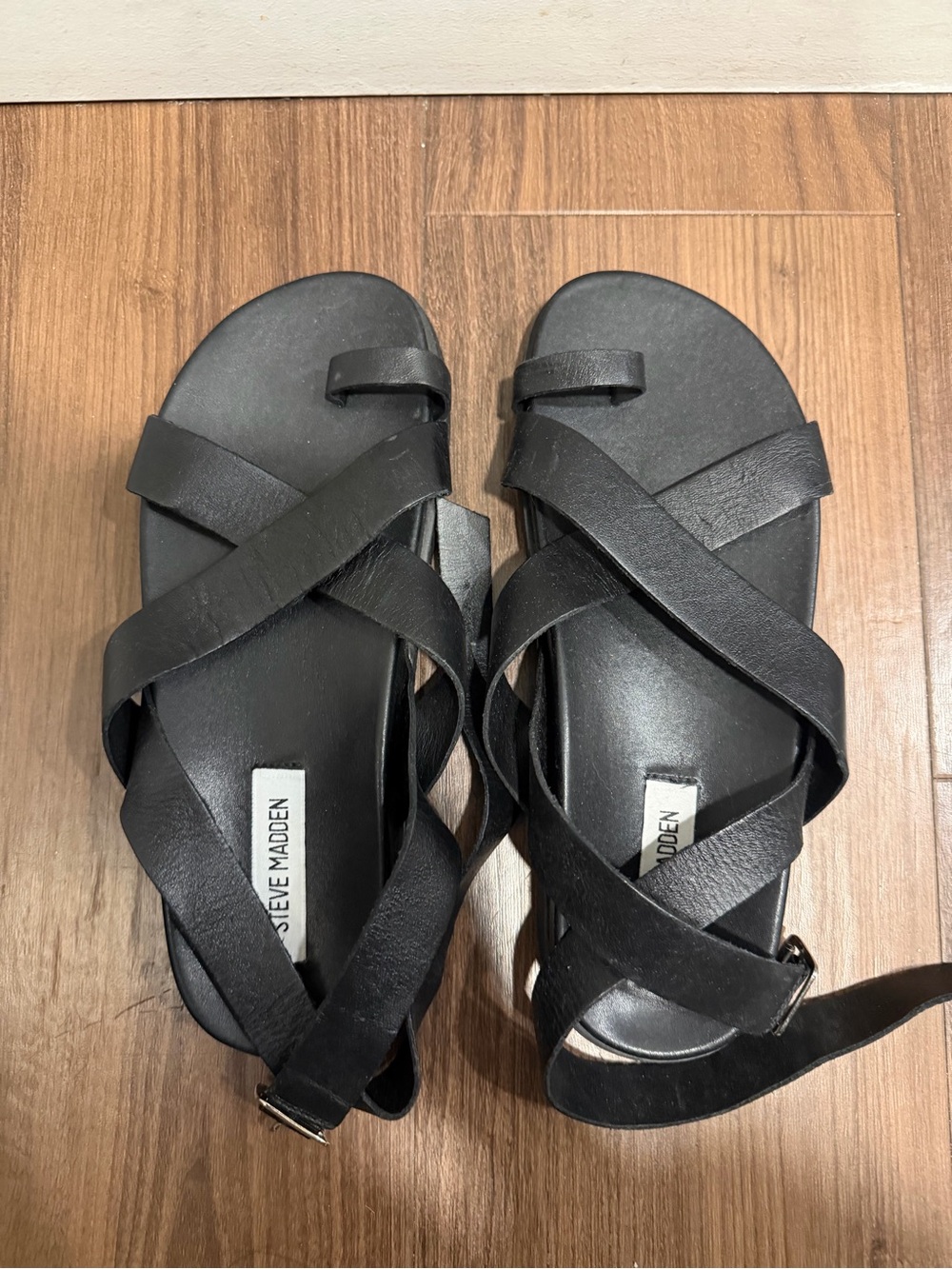 Steve Madden Black Crisscross Strap Sandals